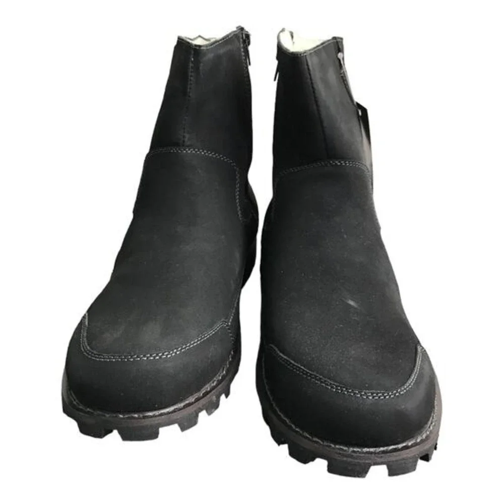 MUK LUKS‎ Boots Mens 11 Black Ankle Faux Suede Shearling Lined Zipper Lug Sole